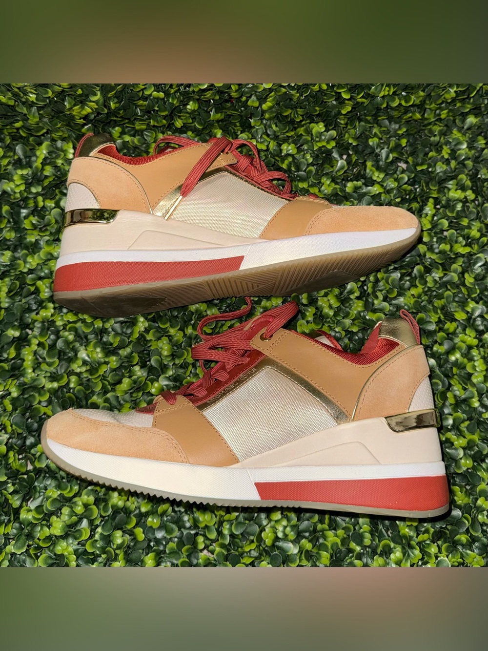Michael Kors Georgia wedge Trainers Women's 9 in Tan and Red